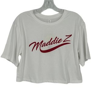 Fabletics Maddie Ziegler Cropped Jade Boxy Tee Womens Size Small White Red New